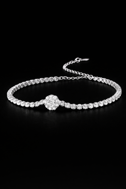 ✨ Sterling Silver Moissanite Tennis Bracelet with Center Stone✨